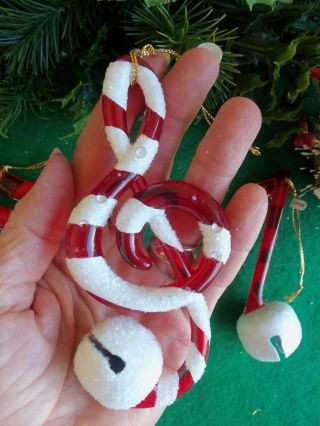 ACRYLIC SET OF 3 CANDY CANE MUSIC NOTES & BELLS CHRISTMAS ORNAMENTS 2