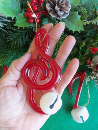 ACRYLIC SET OF 3 CANDY CANE MUSIC NOTES & BELLS CHRISTMAS ORNAMENTS 3