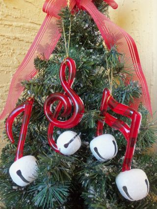 ACRYLIC SET OF 3 CANDY CANE MUSIC NOTES & BELLS CHRISTMAS ORNAMENTS 4