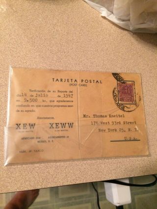 Shortwave Band Verification / Qsl Card Xew Xeww.  Mexico D F 1947