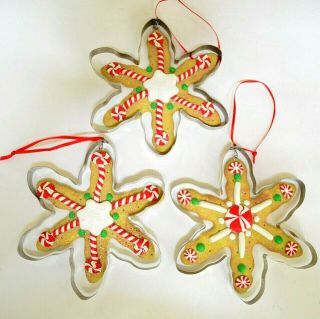 3 Kurt Adler Snowflake Cookie Cutter Christmas Ornaments Gingerbread Set