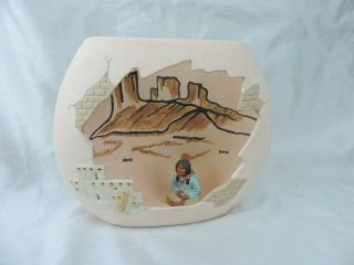 Vintage Southwestern Native American Cutout Pottery Vase Pueblo Indian Man 7.  5 "