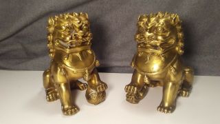 Chinese Brass 4.  5 " Foo Dog Feng Shui Figurine Set Guard Japan Decor Art Antique