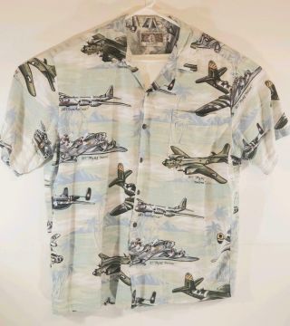 Kalaheo Mens Blue Airplane Theme Hawaiian Shirt Size L