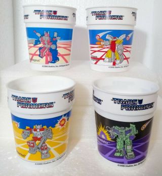 Rare 1986 Hasbro Transformers G1 Set Of 4 Plastic Cups - Packer Plastics