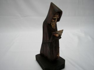 Vintage Hand Carved Wooden Statue Monk Priest Figurine Bible Folk Art 8 - 1/2 "