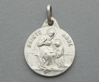 Saint Anne And Virgin Mary.  Antique Religious Sterling Pendant.  French Medal.