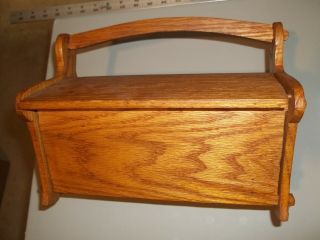 Vintage Wood Sewing Box Small Portable Flip Lid Gadget Storage