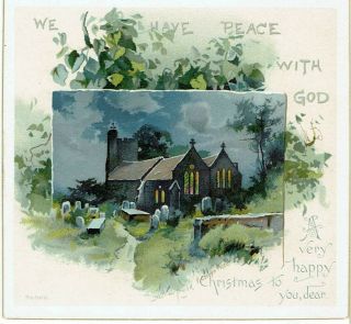 F Corbyn Price Artist Victorian Christmas Card Church Religious Text Castell