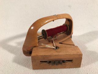 Antique Robert G Pratt Curved Maple Wood Sewing Geared Loom Shuttle Bobbin 4x4.  5