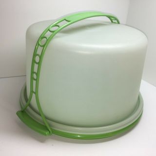 Vintage Tupperware Cake Carrier Taker With Cover & Handle Lime Green