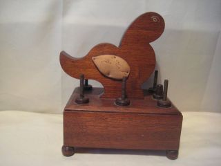 Vintage Wooden Bird Pin Cushion Thread Thimble Bobbin Scissors Holder W Drawer