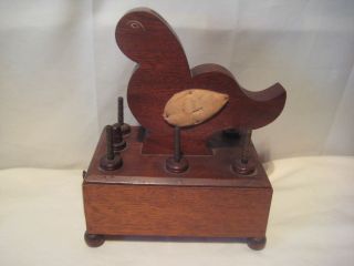 Vintage Wooden Bird Pin Cushion Thread Thimble Bobbin Scissors Holder w Drawer 4