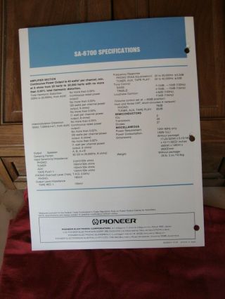 1978 Pioneer SA - 6700 Amplifier Spec Sheet Booklet 3