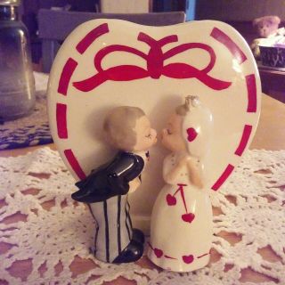 Vintage Valentine Planter Heart Bride And Groom