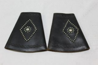 Leather Metal Stud Cowboy 7 " Long Strap Black Cuffs Vintage 47