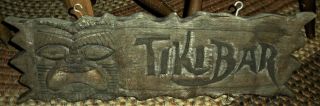 Vintage C.  1950s - 60s Tiki Bar Sign W/ Folk Art Carved Wood Totem Face Vafo