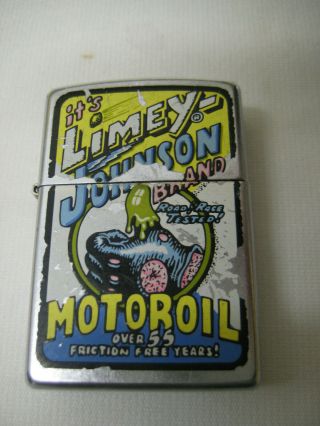 Zippo Lighter 2005 Limey Johnson Motor Oil Brushed Chrome With Decal