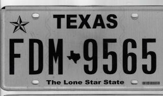 Texas Auto License Plate - Single - Fdm 9565 - The Lone Star State - Tx