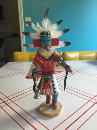 Vintage Hopi Morning Singer Kachina Doll Dance Signed 11 " Wood Feathers Arizona