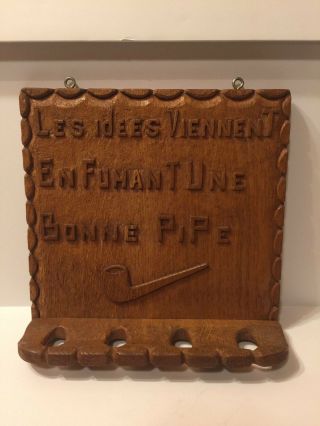 Antique French Carved Oak Wood Pipe Holder Unique