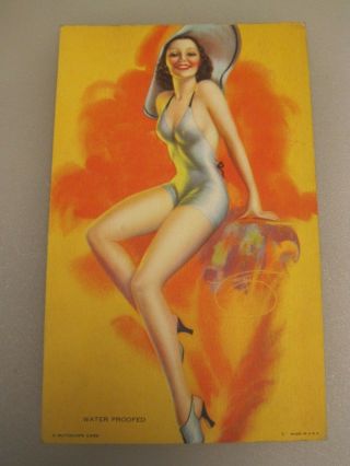 1940s " Water Proofed " Mutoscope Risqué Pinup Arcade Card B9882