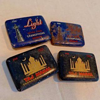 Tins Needles Taj Mahal & Light Loud Gramophone Phonograph Old Vintage 4 Lids 3