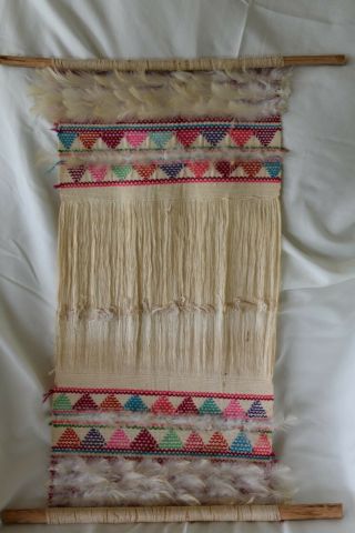 Handmade Wallhanging Has Chicken Feathers / Guatemala