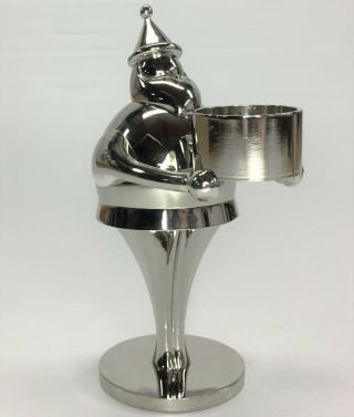 Pottery Barn Silver Plated Heavy Santa Claus Christmas Tealight Candle Holder