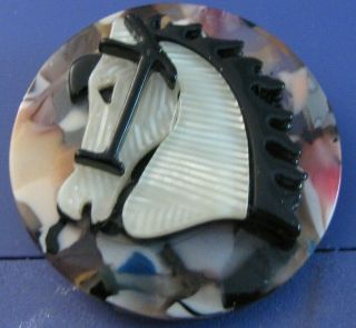 Art Deco Acrylic White Horse Head Button On Confetti Backing