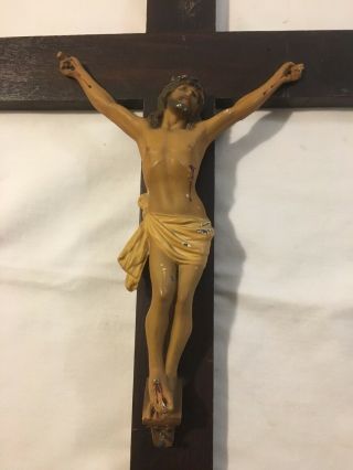 Vtg Antique Catholic Religious Wooden Cross W/ Metal Jesus Crucifix