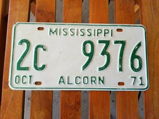 Vintage 1971 Mississippi Alcorn County License Plate 2 C.  9376