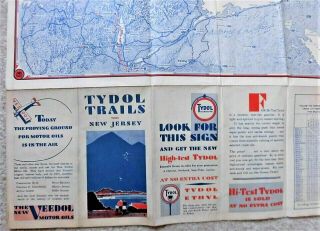 Vtg Map Nj Jersey Tydol Trails In Air,  On Land,  Airmail & Passenger Routes