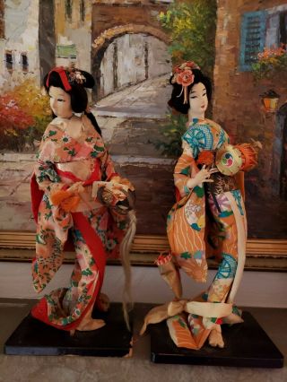 2 Vintage Nishi? Geisha Doll Fujimusume Japanese Kabuki Drama 16 - 17 " Tall
