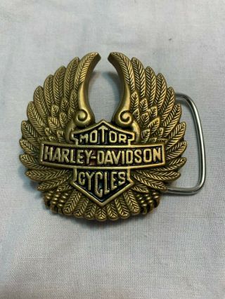 Vintage Harley Davidson Solid Brass Belt Buckle.  1983 Eagle Shield H - 501