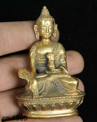Tibet Copper Brass Shakyamuni Amitabha Menla Medicine Buddha Medical God Statue