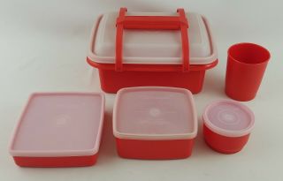 Tupperware Pack N Carry Lunch Box Tote 1254 Orange Set