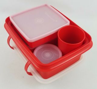Tupperware Pack N Carry Lunch Box Tote 1254 Orange Set 3