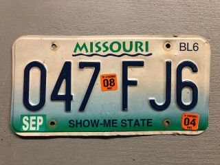 Vintage Missouri License Plate Blue/white/green Show Me State 046 - Fj6 2004