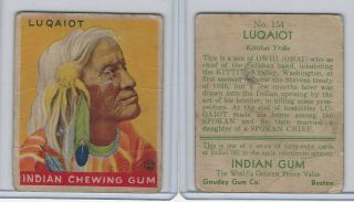 R73 Goudey,  Indian Gum,  Series 48,  1933,  154 Luqaiot,  Kittitas Tribe