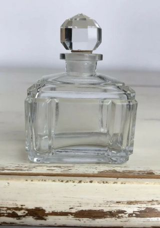 Small Clear Crystal Perfume Bottle Vintage Diamond Cut Stopper Pretty