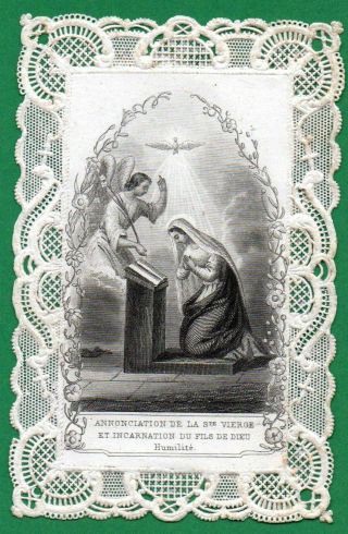 The Annunciation - Virgin Mary & Angel Gabriel Antique 19th Lace Holy Card