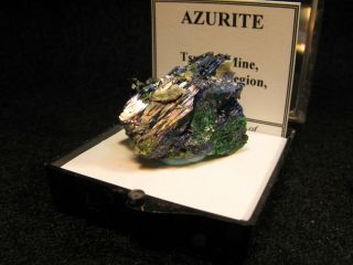 Classic Azurite Crystals With Malachite Tsumeb Mine Namibia Thumbnail