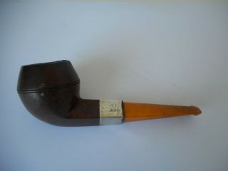 Vintage Hm Silver 1912 Collared London Made Estate Pipe With Amber Coloured End