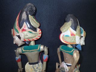 Vtg Pair Indonesian Golek Wayang Carved Wooden Stick Puppets - 24 