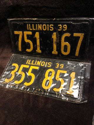 Vintage Black Illinois 1939 License Plate Set Of 2