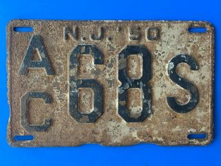 Vintage 1950 Jersey License Plate – Number Ac68s - Nj 50