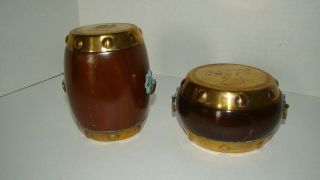 Vintage Republic Of Korea Turned Wood & Brass Containers
