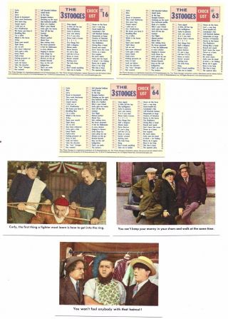 Three Stooges Cards 1959 Reissue Rare 3 Card Checklists W/color Variant 16,  63,  64