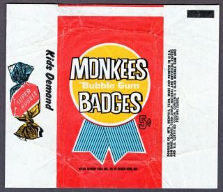 Monkees Badges Vintage 1967 Donruss Trading Gum Card Wrapper